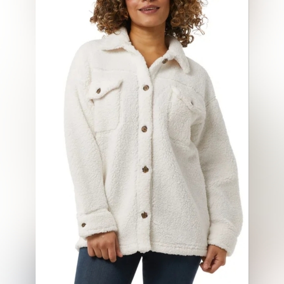 32 Degrees Cozy Fleece Oversized Shirt Jacket Cream Medium/Large New - Picture 4 of 4